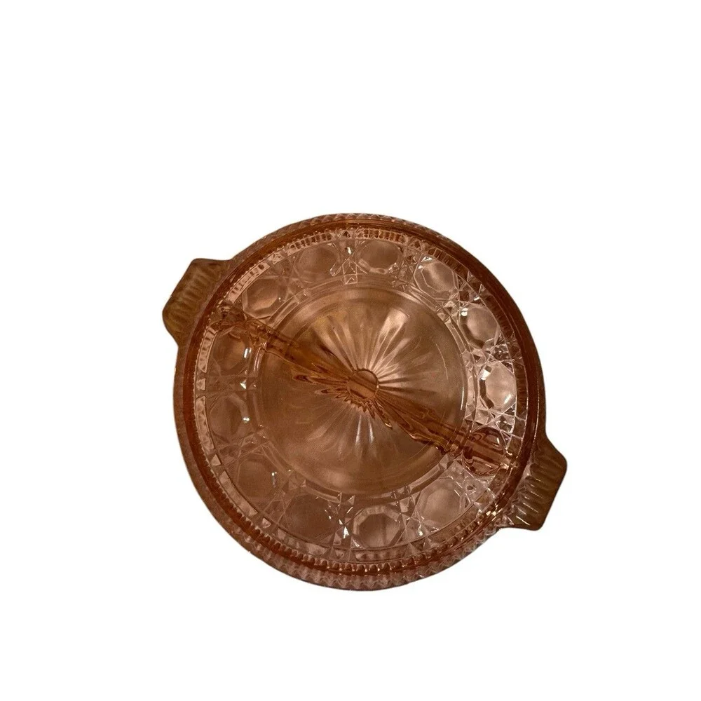 VTG Windsor Pink Depression Glass Divided Nut‎ Trinket Candy Vanity Tray Dish